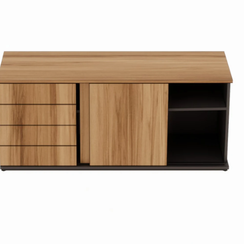 Armário credenza com 4 gavetas e porta de correr dupla Level